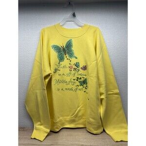 Vtg Hanes Women Fleece Sweatshirt Butterfly Yellow Size: L Made In USA